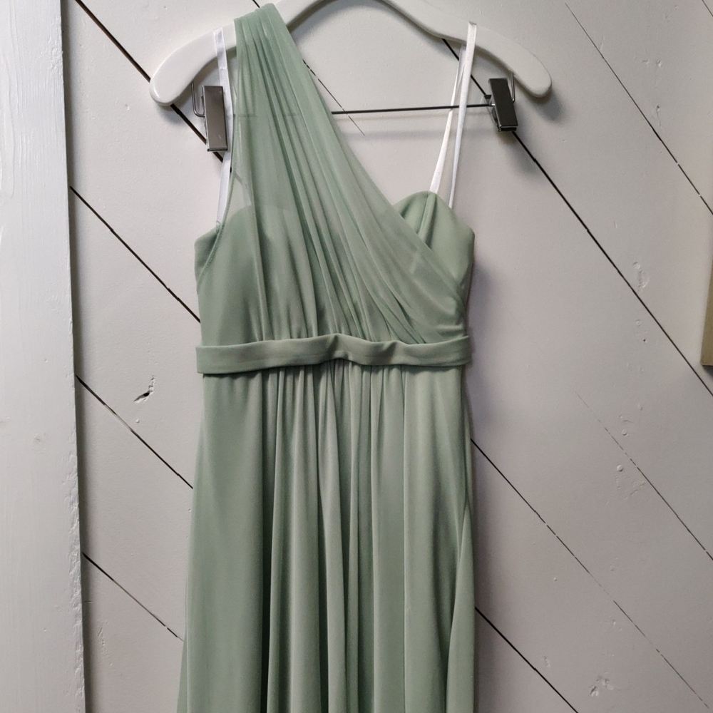 David's Bridal Sz 2 Elegant Sage Green One-Shoulder Dress